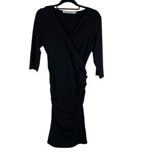 Michael Stars Midi Dress Womens Medium Long Sleeve Ruched Black Stretchy Bodycon